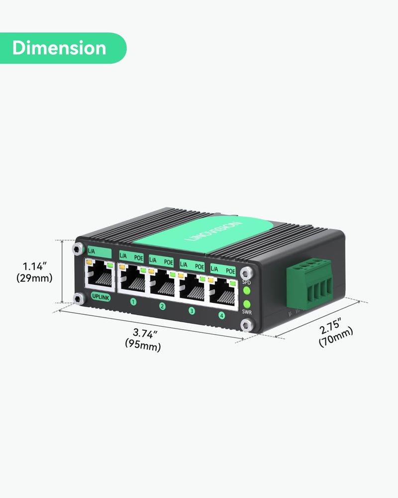 LINOVISION Industrial 5 Ports Gigabit Solar PoE Switch Support DC9V-54V to DC48V PoE, 4 x IEEE802.3af/at 30W PoE Ports @120W, IP40, Compact PoE Power for Solar Power/RV Truck/VoIP Systems 1