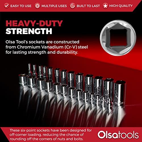 Olsa Tools 1/4-Inch Drive SAE Deep Socket Set - 13pc 13pc, 1/4-Inch Drive
