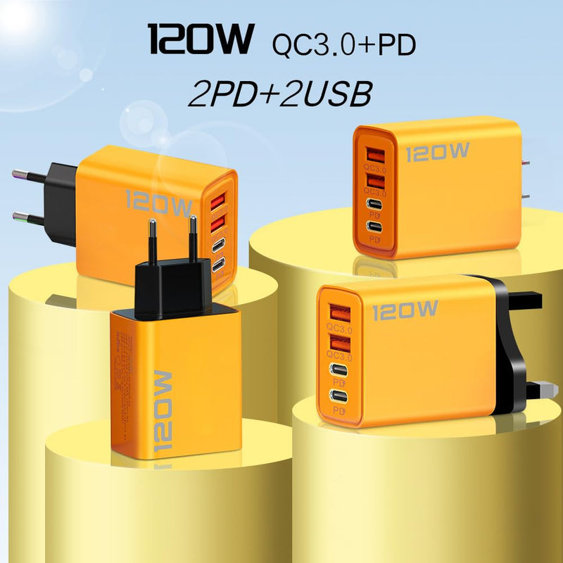 1pcs 120W Fast Charging 4 Ports Mobile Phone Charger Wall Adapter (US) US