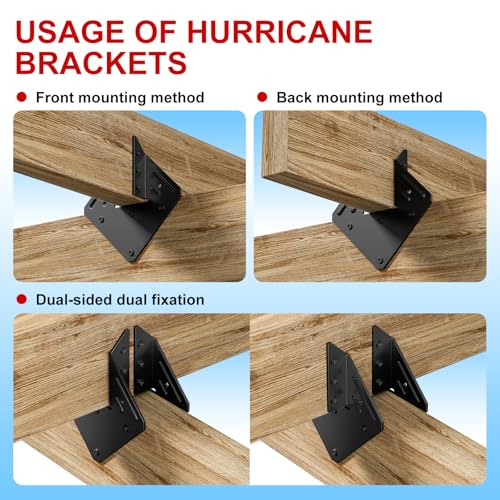 Black Hurricane Ties for Rafter 30 PCS ，16 Gauge 1.2mm，Heavy Duty Joist Hangers for Roofing Trusses Wood，Roofing Trusses 360 Screws Black