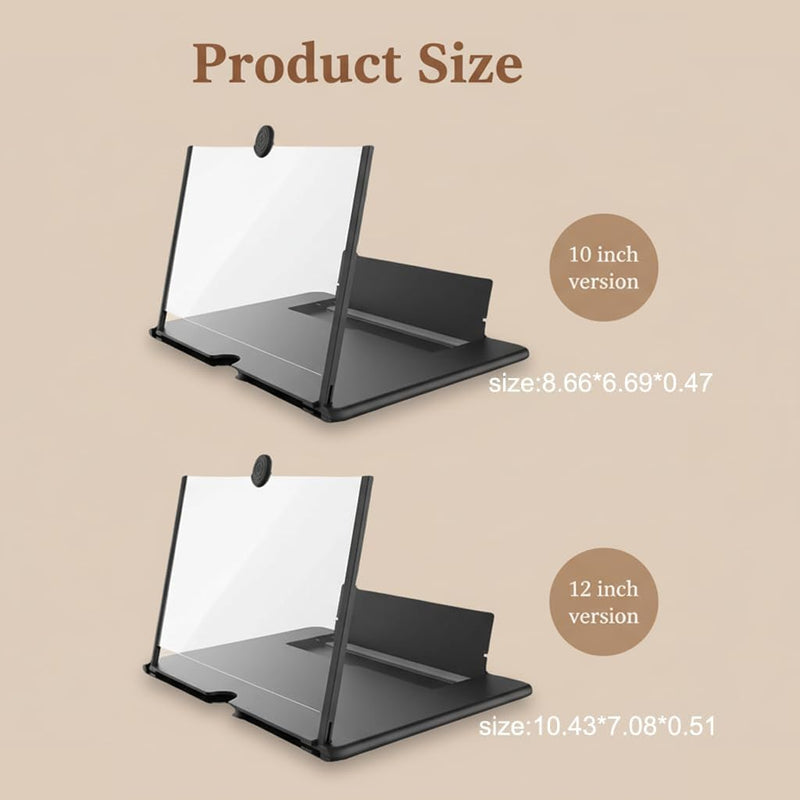 Screen Magnifier Version, 2026 New 3D HD Screen Magnifier for Cell Phone with Foldable Stand, Display Magnifier for Videos, Movies,(Black, 10'') Black 10''