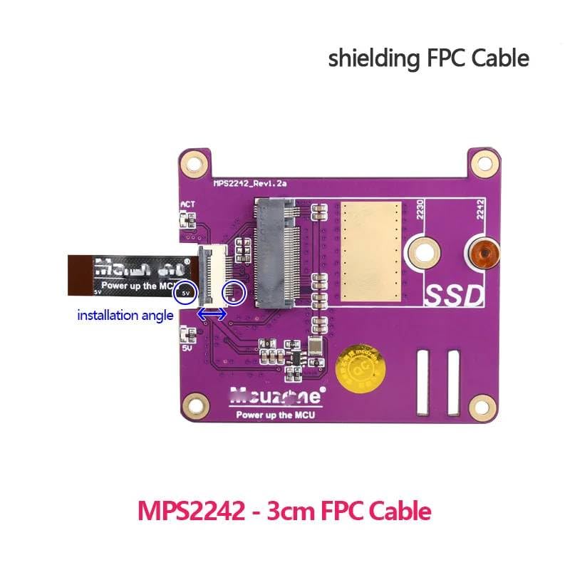 2PCS 16Pin 0.5mm Pitch PCIe FPC Cable for Rpi Pi 5, with Shielding and 90R PCIe Differential Pair Impedance Control M.2 NVME SSD SSD Adapter Matching (FPC shielding cable -5cm(2280)) FPC shielding cable -5cm(2280)