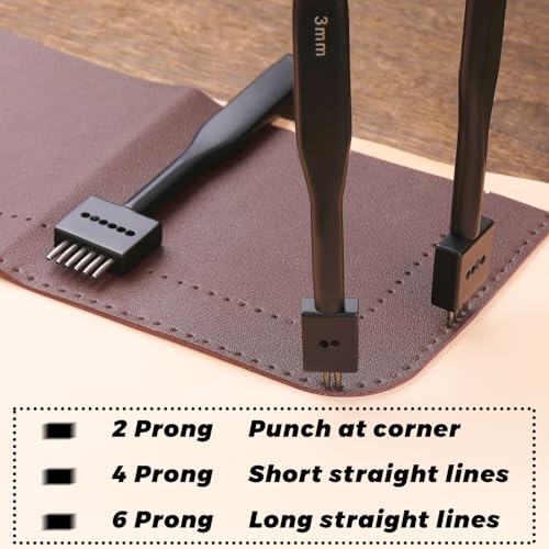 Leather Hole Punch Black Hole Punch Tool 3mm 2/4/6 Lacing Stitching Punches 2/4/6 Prong Black-3mm