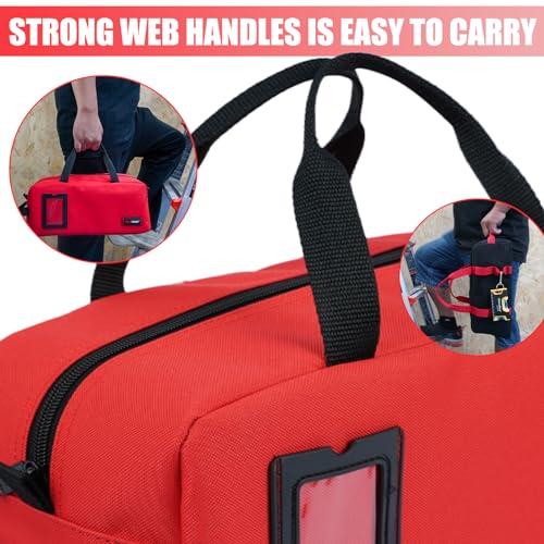 MELOTOUGH Canvas Tool Bags 14 Inch Tool Tote Bag with Zipper Heavy Duty Portable Tool Bag Organizer for Electrician,Technician,Mechanic(Black&Red) B-Black & Red