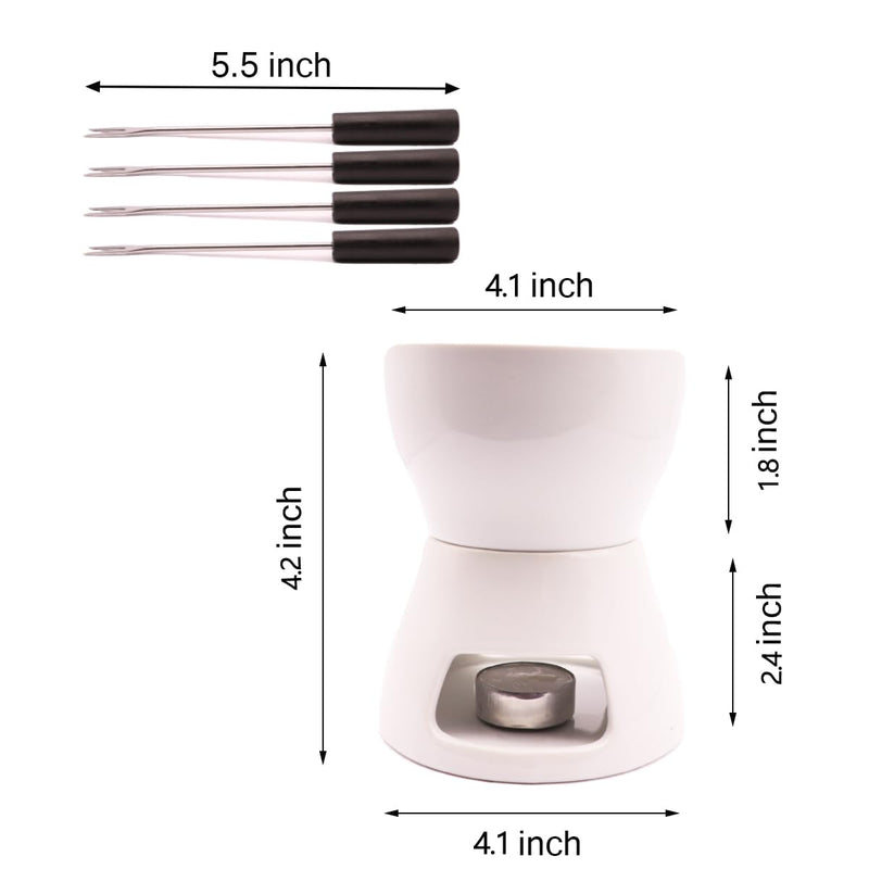 Fondue Pot Set with 4 Forks Ceramic Butter Warmer Set Premium Tea Light Porcelain Melting Pot for Chocolate Cheese Caramel