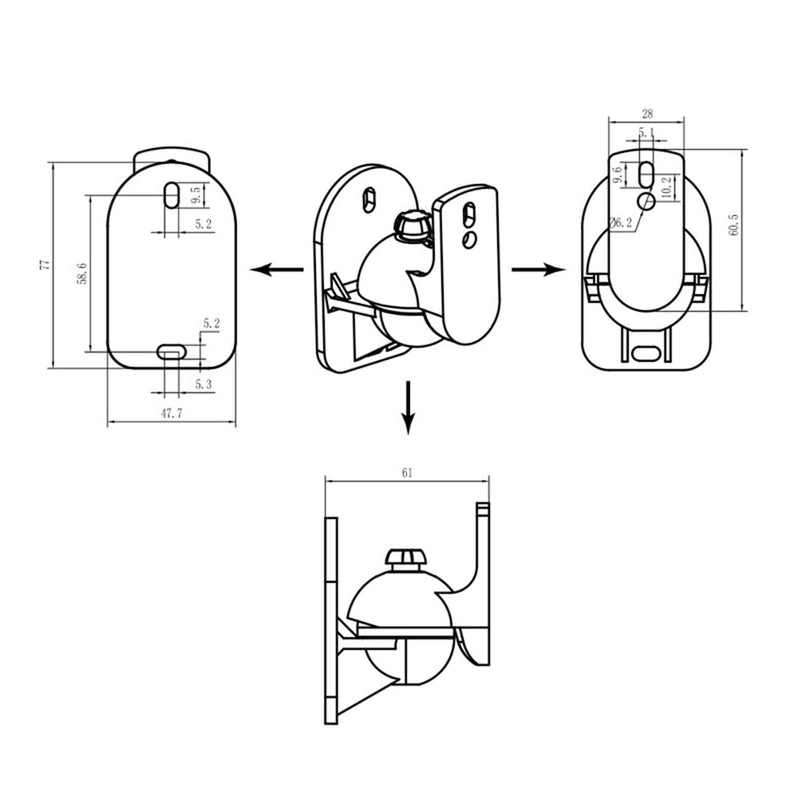 Speaker Wall Mount Bracket, ABS Plastic Holder with Ball Joint and Low Noise Damping for Home Stereo, 5KG Load Capacity, Easy Installation