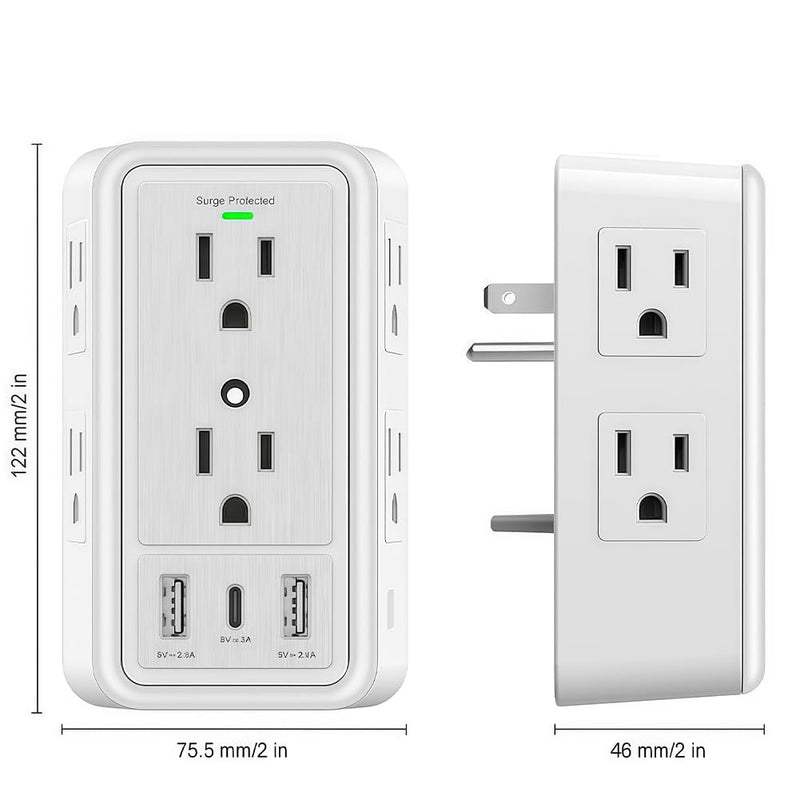 6-Outlet Surge Protector with 3 USB Ports & Night Light, 1500J Wall Outlet for Home Office