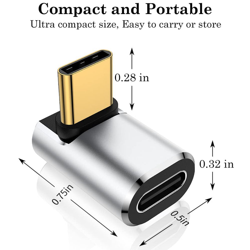 AuviPal USB C 90 Degree Adapter (2 Pack), USB C Male to Female L Shape Right Angle Connector for Steam Deck, ROG Ally, MacBook, Tablet, Phone and More - Silver