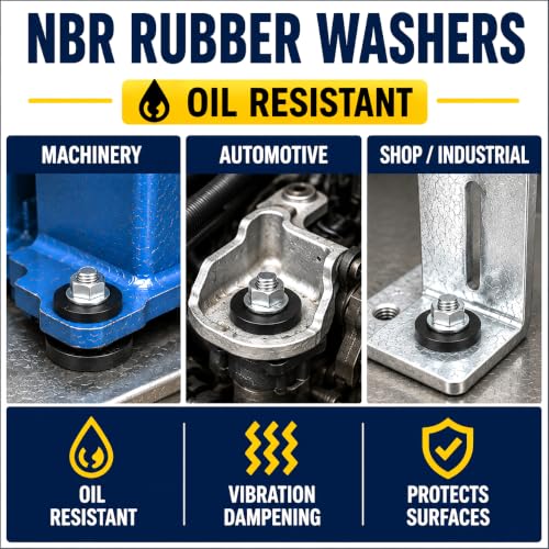 3/8" ID x 1" OD x 1/8" Oil Resistant Nitrile Rubber Washers, Vibration Isolation Spacers for Automotive Repair, Motorcycle Fairings, ATV Body Panels, Equipment Mounting (10 Pack) 10