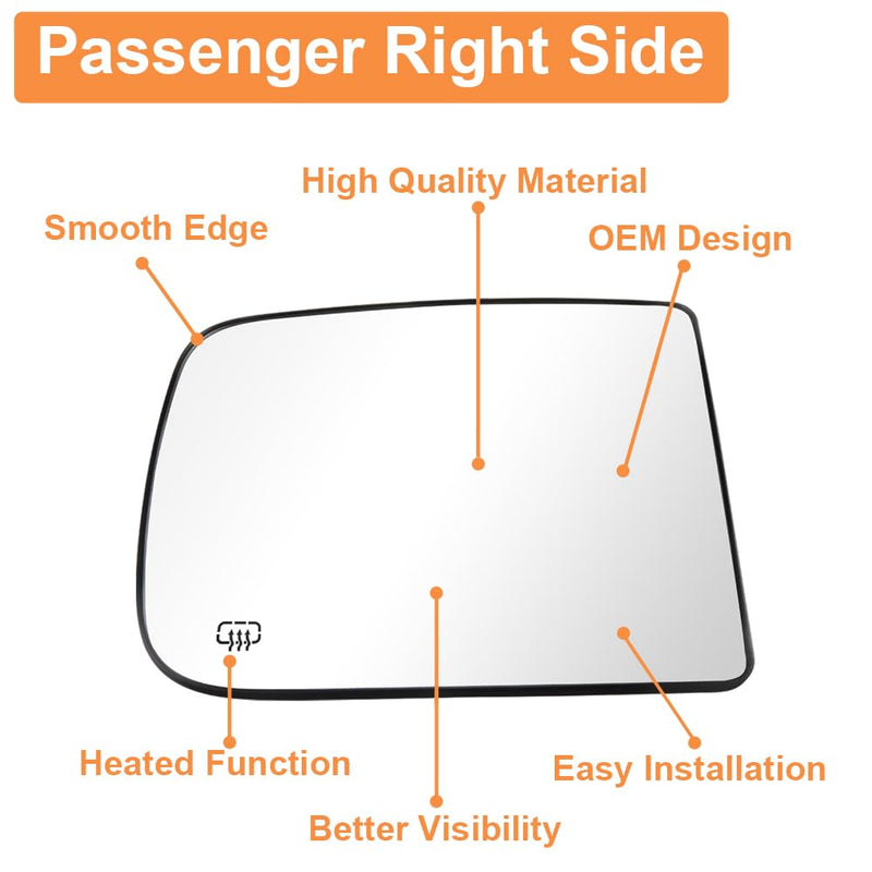 Senzeal Passenger Side Tow Mirror Glass Heated Tow Mirrors Replacement for Dodge Ram 1500 2500 3500 4500 5500 2009-2020 Convex Mirror with Rear Holder 68067726AA (Right Side) Passenger Side with Upper (Right)