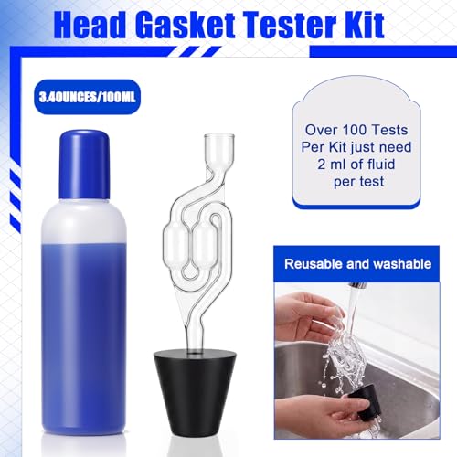 Tellegloww Head Gasket Tester Kit Combustion Leak Tester with Universal Adapter Fast Over 100 Tests 7.98 oz Coolant Leak Detection Fluid Block Engine Test Kit for Cars Suvs Trucks Motorcycles