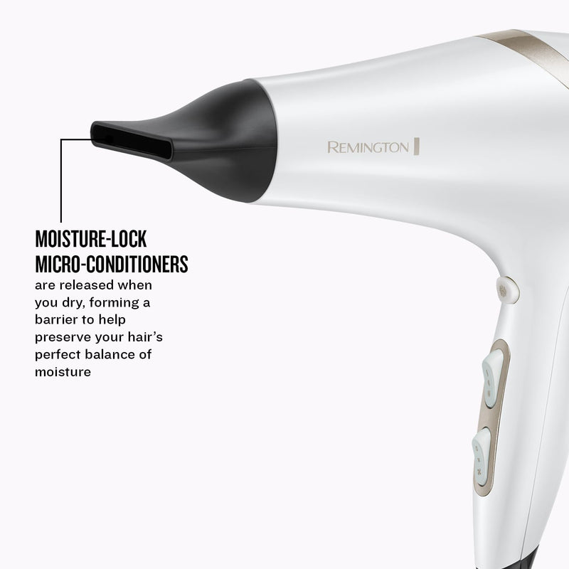  [AUSTRALIA] - Remington Hydraluxe Hair Dryer (Micro-Conditioners to Help Balance Moisture, Hydracare Temperature Setting for Healthy Hair, Diffuser, Slim Styling & Wide Concentrators, Powerful, Ionic, 2300W) AC8901 | Hydracare Temperature Setting for Healthy Hair, D...