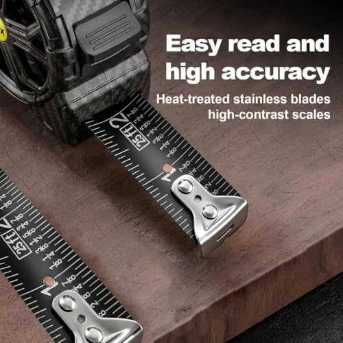 25Ft Measuring Tape Retractable Stainless Steel Carbon Fiber Style Pattern