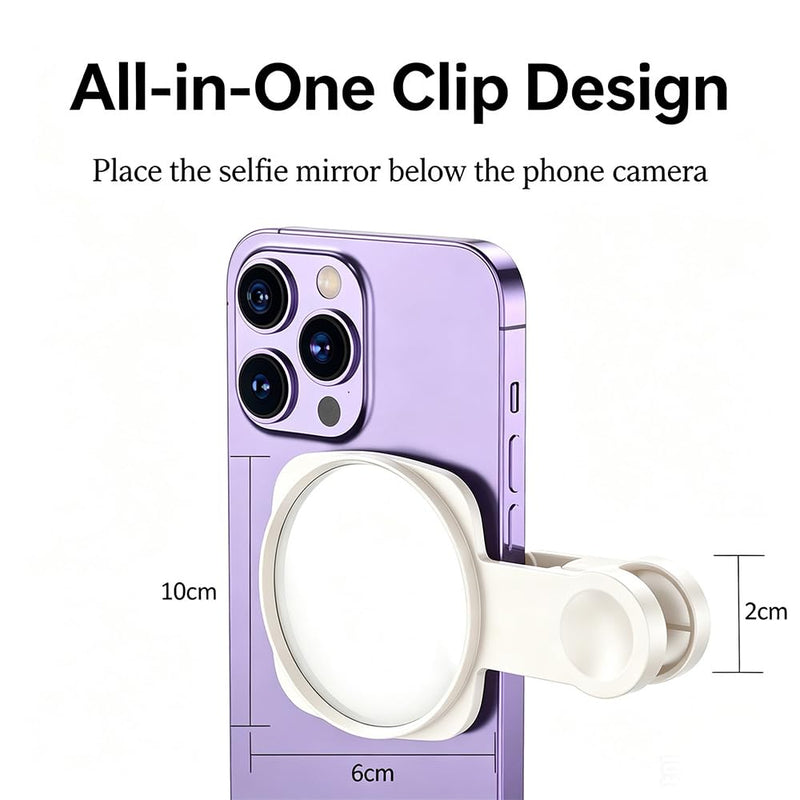 HD Selfie Mirror for Phone Back Camera, Universal Clip-on Vlog Accessory | HD Selfie Mirror Phone Back Camera with practical functional design, ideal for desk, office and travel for phone White