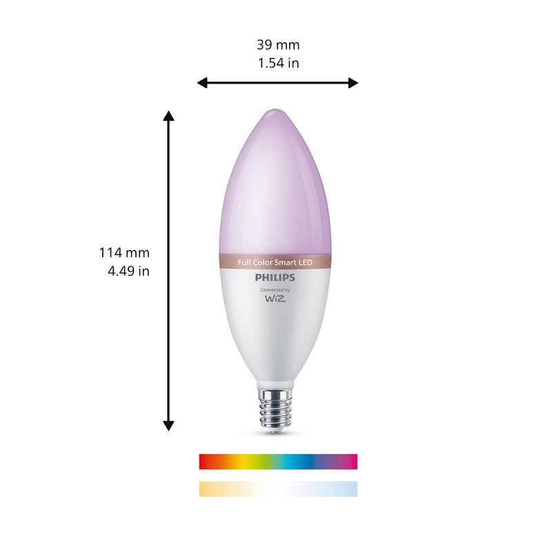 Philips Smart 40W B12 Color LED Smart Candle-Shaped Bulb 4-Pack- E12- Indoor - Connects to Your Existing Wi-Fi - Control with Voice or App + Activate with Motion - Matter Compatible