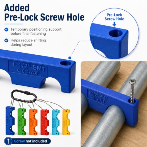 6 Piece Magnetic EMT Conduit Spacer Set, Color-Coded Electrical Conduit Spacers for 1/2, 3/4, 1, 1-1/4, 1-1/2 in EMT tools, Electrician Tools for Pipe Spacing and stud spacer framing