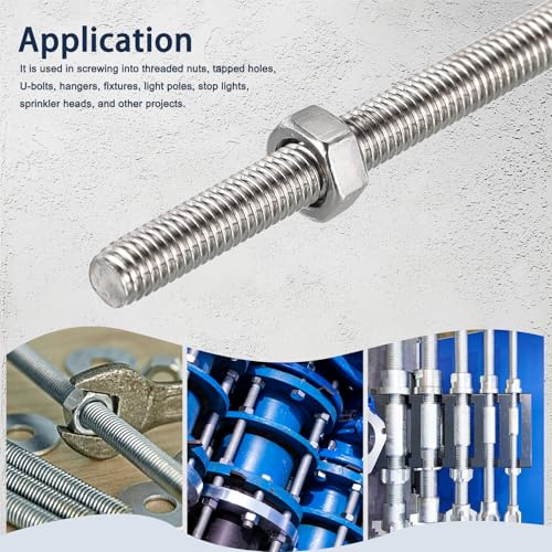 1/2"-13 Fully All Threaded Rod & Studs, 16" Length, 304 Stainless Steel Right Hand Thread Screw for Furniture Anchor Bolts, Clamps, Hangers and U-Bolts 2 Pack 1/2"-13 x 16"