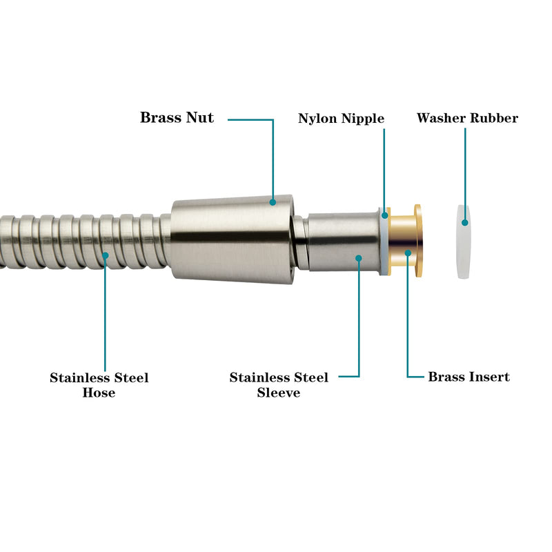 BRIGHT SHOWERS Shower Hose For Hand Held Shower Heads, 96 Inches Cord Extra Long Stainless Steel Hand Shower Hose, Ultra-Flexible Replacement Part with Brass Insert, Brushed Nickel 96 inch