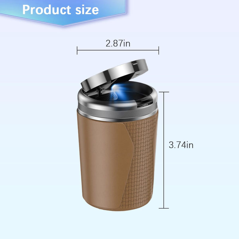 Car Ashtray with Lid, Smokeless Mini Detachable Vehicle Cup Holder Ash Tray with LED Light, Portable Automotive Interior Cigar Can Accessories, Universal for SUV Sedan Truck (Light Brown)