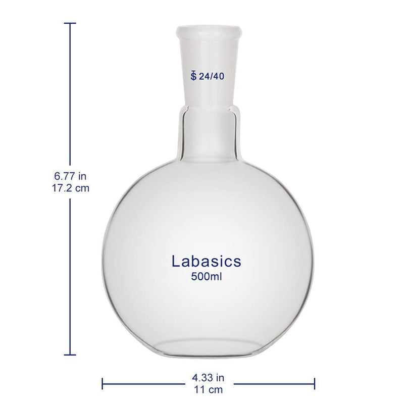 Labasics Glass 500ml Single Neck Flat Bottom Boiling Flask, with 24/40 Standard Taper Outer Joint, 500ml 500 ml