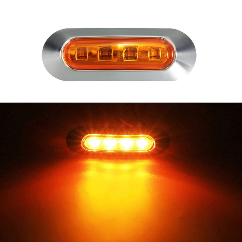ALFU 10PCS Amber DC12V-24V 4 LED Side Marker Indicator Lights Lamp Front Rear Tail Clearance Lamp Interior Lights with Chrome Bezel Universial for Auto Car Bus Truck Lorry Trailer Boat Deck Courtesy Amber(10PCS)