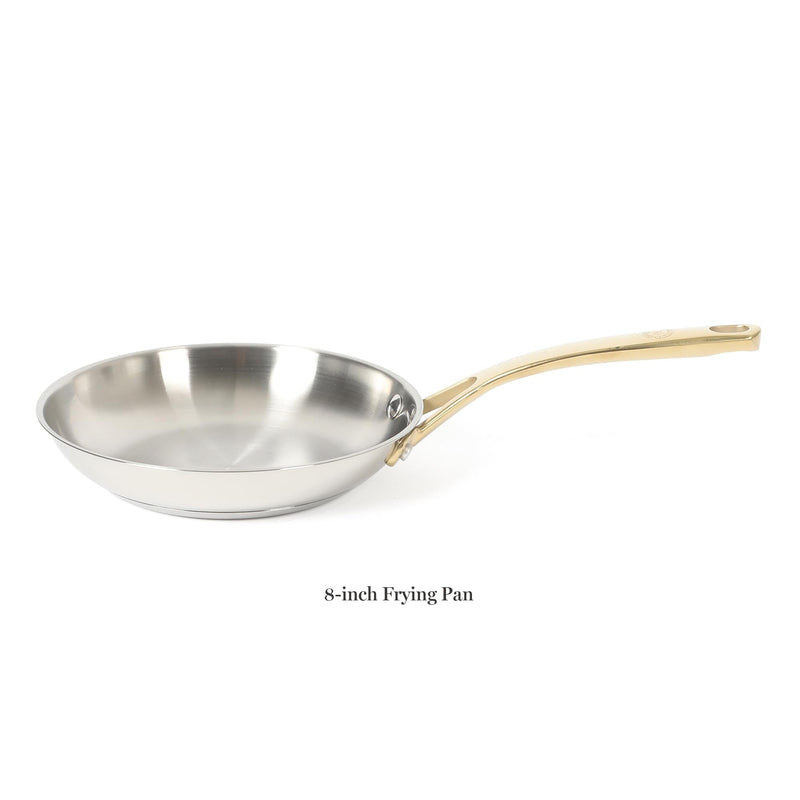 Martha Stewart Castelle 8-Inch Stainless Steel Frying Pan with Gold-Tone Handle – Tri-Ply Encapsulated Bottom, Oven Safe & Induction Safe Skillet for Searing and Sautéing Stainless Steel W/ Gold Handle 8" Frying Pan