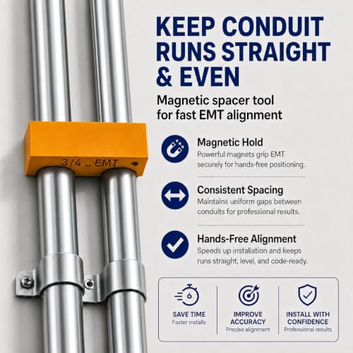 Magnetic Conduit Spacer Set, 4-Piece EMT Pipe Spacing Tool for Electricians