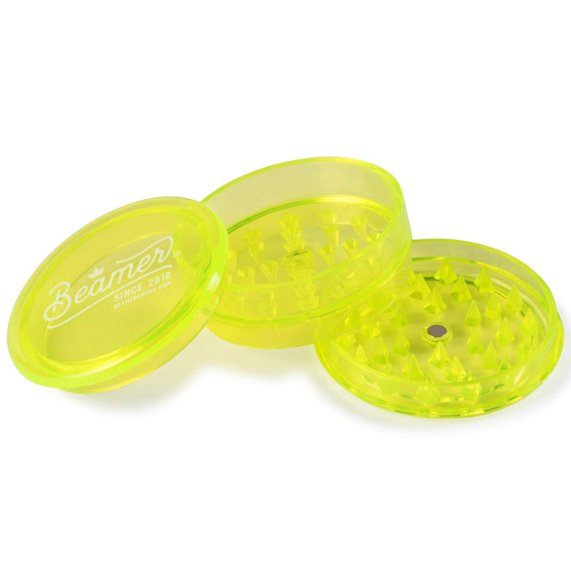 Beamer Crown Logo 3-Piece 63mm Acrylic Grinder - Transparent Neon Green Color + Beamer Sticker
