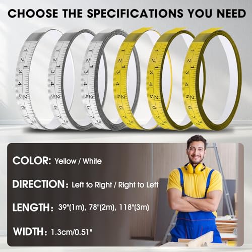 Adhesive Measuring Tape, 1/2" Wide Steel Peel and Stick Tape Measure Right to Left 78" 2PCS Yellow