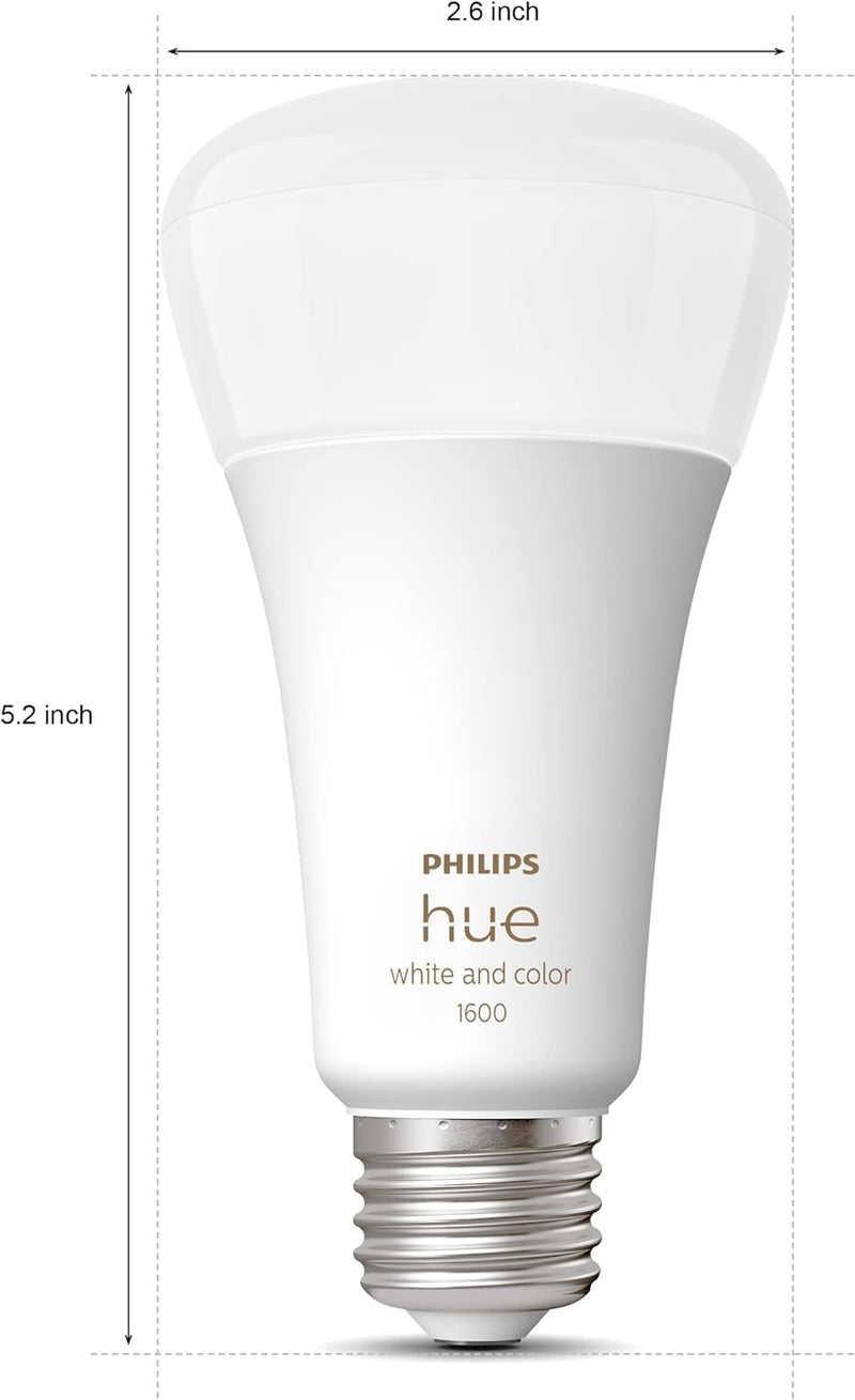 Philips Hue Smart 100W A21 LED Bulb - White and Color Ambiance Color-Changing Light - 1 Pack - 1600LM - E26 - Indoor - Control with Hue App - Works with Alexa, Google Assistant and Apple Homekit Classic