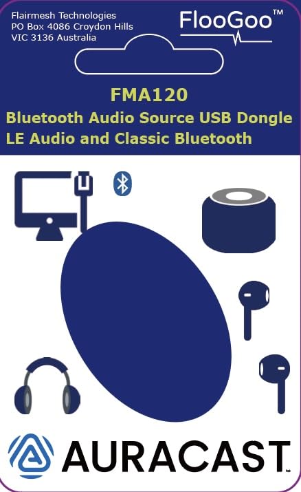 FMA120 Bluetooth 5.4 Dual-Mode Dongle – Supports aptX Lossless, Low-Latency Gaming, Auracast & A2DP-to-Auracast Relay, LE Audio, Hearing Aids, Microsoft Teams, and PS4/PS5/Switch