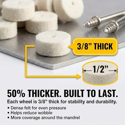  [AUSTRALIA] - Drilax 100 Pc 1/2 Inch Polishing Buffing Wheel Kit, Thick Felt Pads with Mandrels, Rotary Tool Accessories Compatible with Dremel for Jewelry Metal Cleaning Deburring Finishing (Pack of 2) 1/2 Inch (200 Pack)