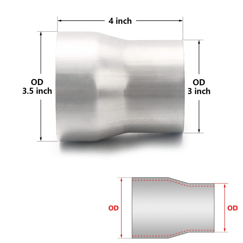 A-KARCK Exhaust Adapter Connector 3" OD to 3.5" OD, Exhaust Pipe Reducer 4" Overall Length 304 Stainless Steel