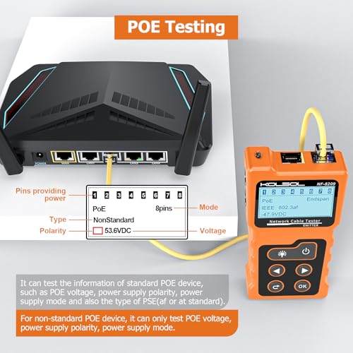 Network Cable Tester, Poe Cable Tester for CAT5e/CAT6/CAT6a, Ethernet Network Tester with NCV, NF-8209 Network Cable Tracker, Test Fault Distance Location and Length Measurement by TDR
