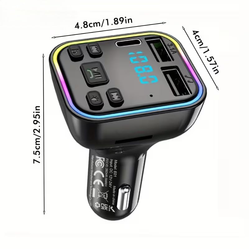 Car MP3 Player, Wireless FM Transmitter, USB and C Fast Charging, Mobile Phone Kit - Car Mobile Phone kit, FM Modulator for MP3 Players