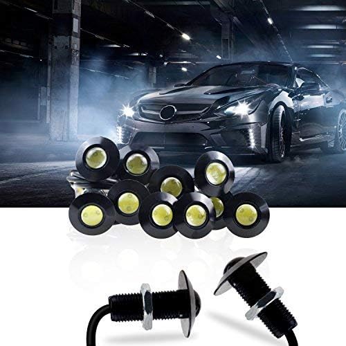LEADTOPS Eagle Eye LED Lights, 10-pack DIY 12V Ultra thin 23mm Eagle Eye Bulb Fog Tail DRL Daytime Running Lights White Kit for Car Motorcycle (White, Black) White light -B