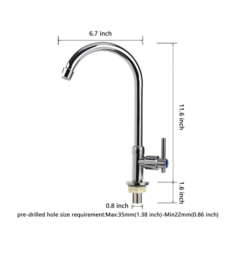 Cold Water Faucet Only, High Arc Single Handle One Hole Cold Faucet with Water Supply Hose for Kitchen Bar Outdoor