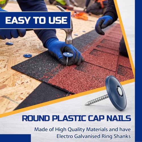 Junkin 200 Pack Plastic Cap Nails, 1 Inch Round Roofing Nails,Blue Blue
