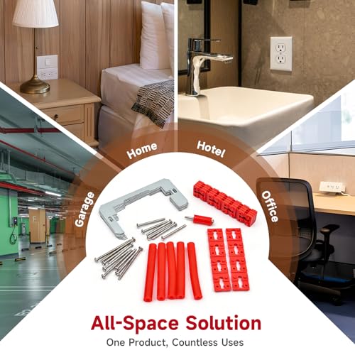 52PCS Outlet Spacer Kit -24 Stackable Spacers - 6 Metal Shims - 6 Cut-to-Size Tubes -16 Long Screws - Perfect Receptacle Shims for Fixing Loose -Sunken or Misaligned Electrical Outlets & Wall Switches Fiery Red