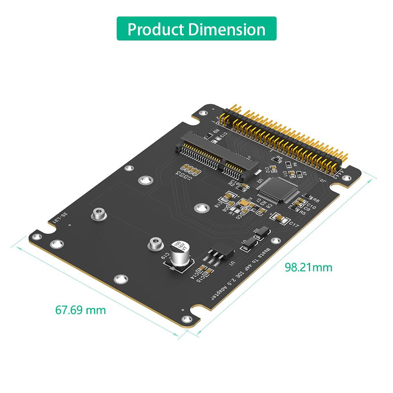 MSATA to 44 Pin IDE Adapter, Support Half Size and Full Size mSATA SSD, Compatible with 2.5" ID, (Black)