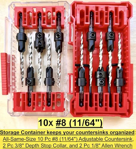 FTG USA 10 Pc #8 (11/64") Countersink Drill Bit Set with Tapered Drill Bits Same Sort 10 Pc