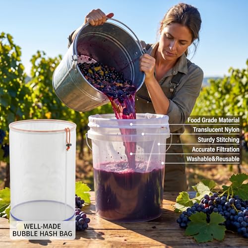  [AUSTRALIA] - 5 Pcs 5 Gallon Reusable Mesh Filter Bags with 2 Pcs Pressing Screens, Nylon Filter Bags 25/73/120/160/220 Micrometer Suitable for Hydroponics Vegetables, Tea Gardening and Industrial Applications