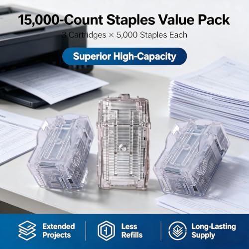 3-Pack 14YK SK-602 Staple Compatible with Konica Minolta SK602 14YK SK-602 Stacker Staples Refills (3 Cartridges x 5,000 Staples Each)