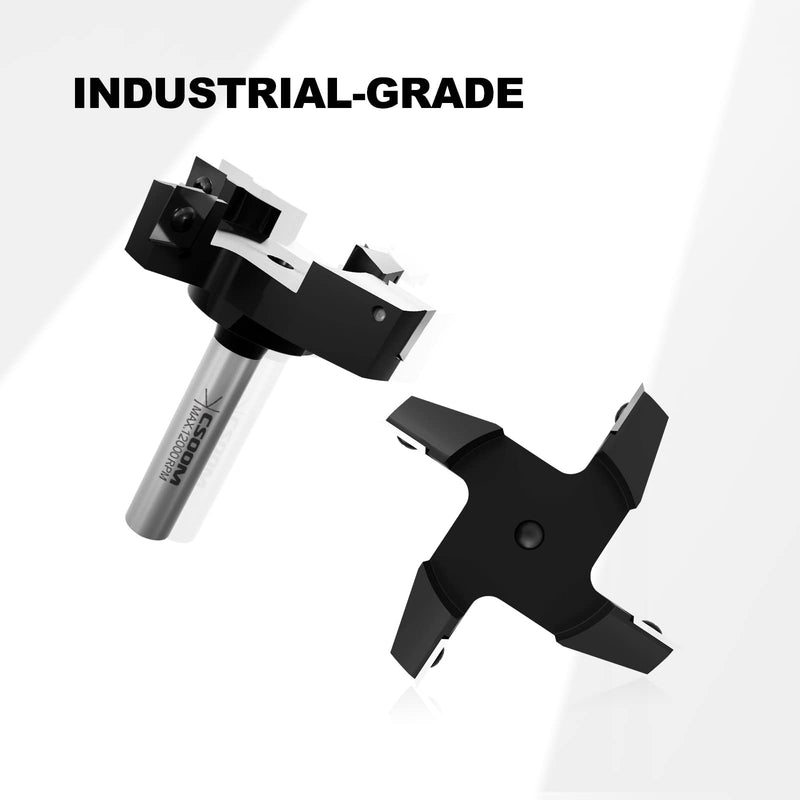 CSOOM CNC Spoilboard Surfacing Router Bit 1/2" Shank 3" Cutting Diameter,4 Wings Coated Carbide Insert Slab Flatting Router Planer Bit Wood Planing Bit Woodworking Tools 3" 4 wings