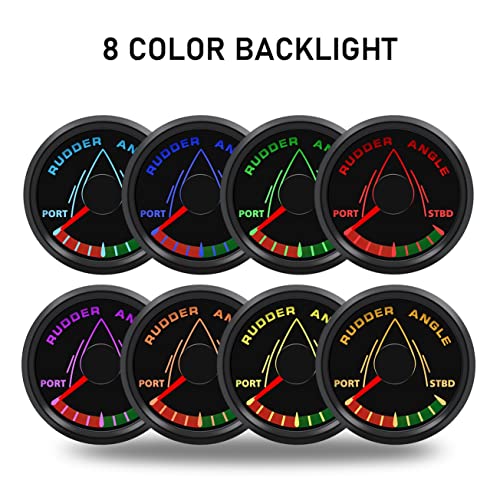 KAOLALI 52mm Rudder Angle Indicator Waterproof Gauge Meter 0-190 ohm with Mating Angle Sensor for Boat Yacht 52mm 9-32V Backlight（Black） Black + Angle Sensor