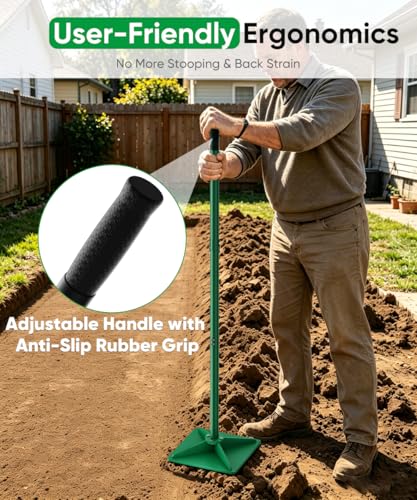 Heavy Duty Steel Hand Tamper, 8"x8" Soil Plate Compactor with 44" Adjustable Handle & Rubber Grip, Anti-Loose Ladscaping Tools for Ground, Gravel, Dirt, Sand, Asphalt, Pavers, Blacktop, Green