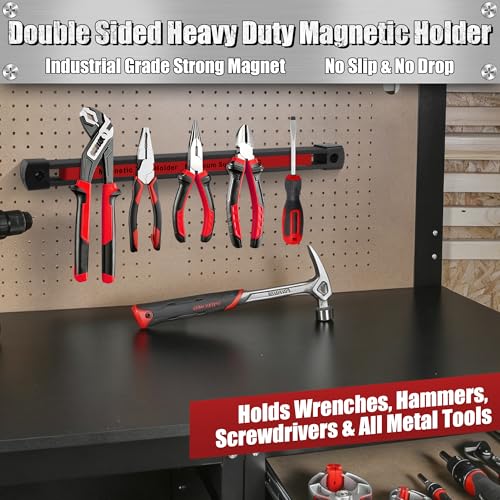 Double Sided Magnetic Tool Holder, 12 Inch Heavy Duty Ultra Strong Magnetic Tool Bar, Wall Mount Magnetic Tool Strip for Garage Workshop, Organizer Storage for Multi-Scene Use (3 Pack) Black-3 Pack