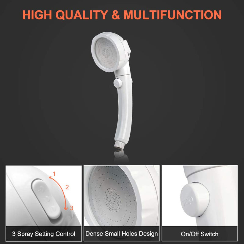 CAMPLUX Handheld Shower Head with 5 FT Hose, 3-Setting Portable Spray Shower Head, High Pressure Shower Head with ON/Off Switch
