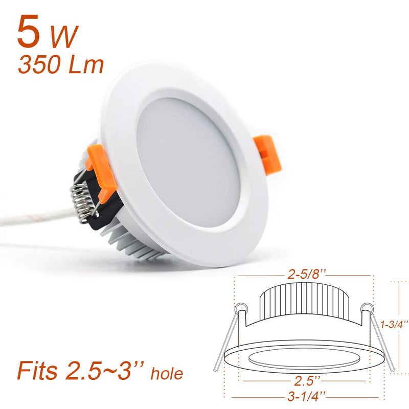 2.5 inch Dimmable LED Recessed Lighting, 5W Retrofit Downlight, 3000K Warm White, CRI 80 with LED Driver, as AC 110V Ceiling Light Fixture for Living Room, Kitchen, Bedroom, Hallway, 4 Pack 2.5 Inch 4Pack