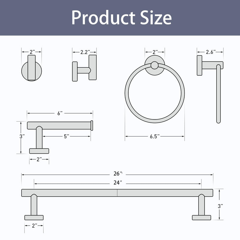 Matte Black Towel Bar Set, 24 Inch Bathroom Hardware Set, Wall Mounted Bathroom Towel Holder Set, Modern Bathroom Accessories, Durable SUS304 Stainless Steel, 4-Piece 26 Inch Matte Black-4pcs